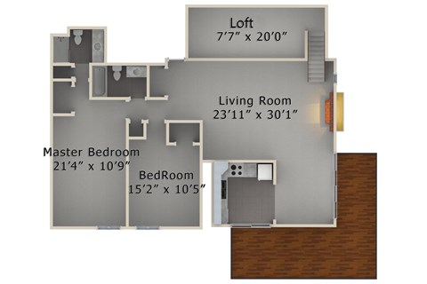 Floor plan for 2 beds, 2 baths, 1225 sqft