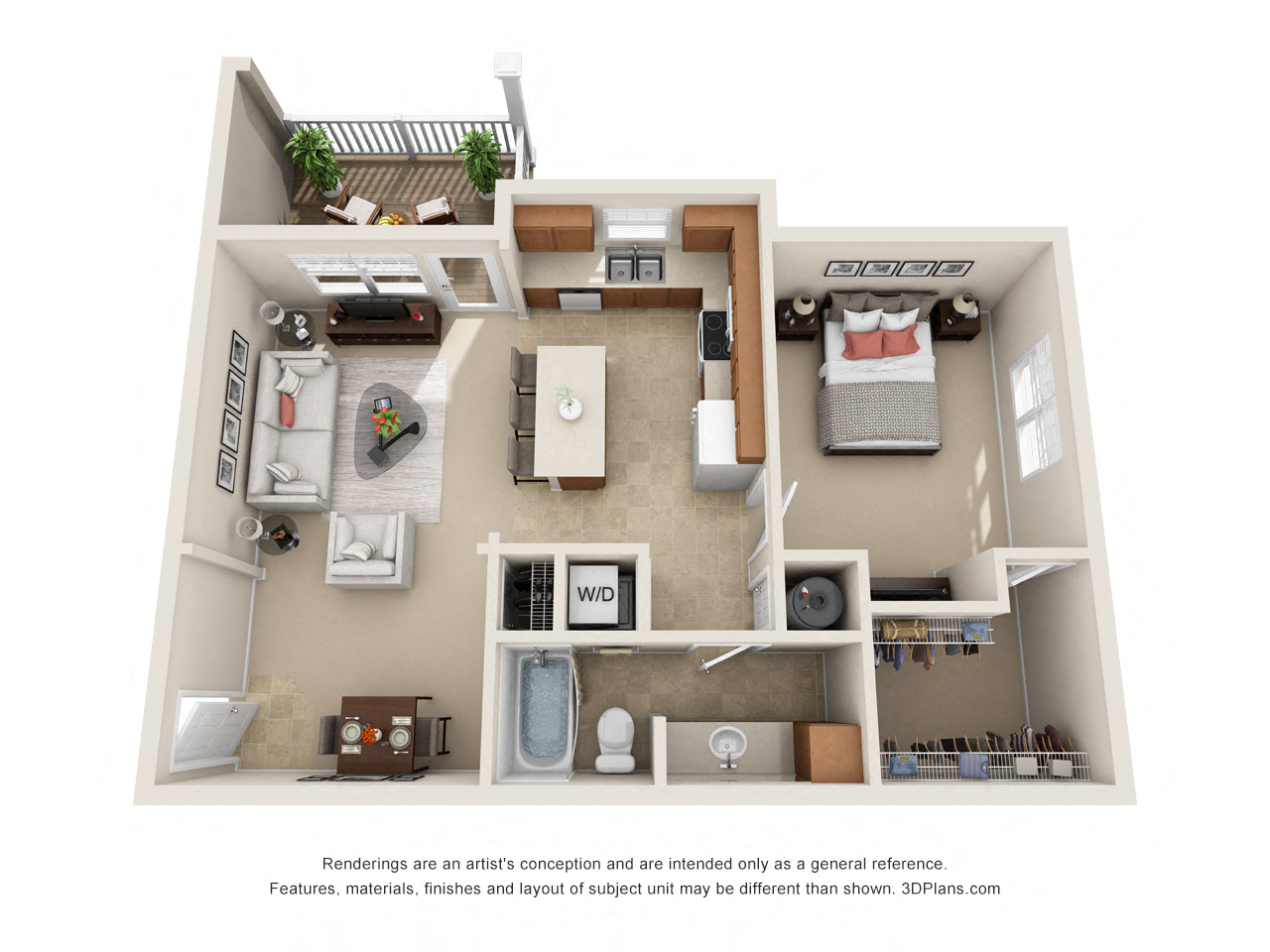 Floor plan for 1 bed, 1 bath, 793 sqft
