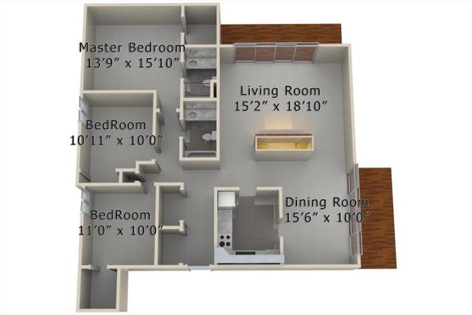 Floor plan for 3 beds, 2 baths, 1345 sqft
