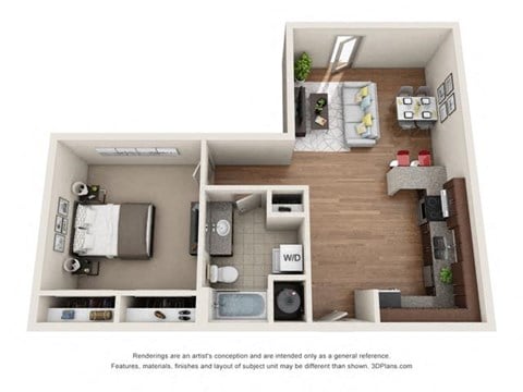 Floor plan for 1 bed, 1 bath, 746 sqft