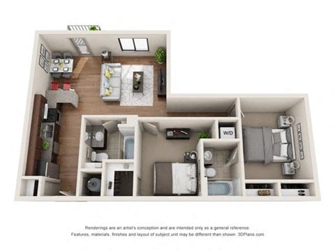 Floor plan for 2 beds, 2 baths, 900 sqft