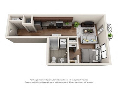 Floor plan for studio, 1 bath, 542 sqft