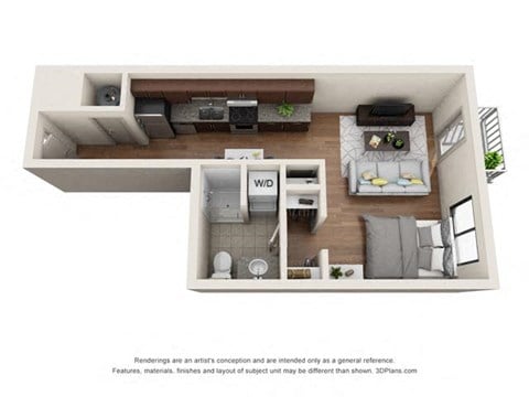 Floor plan for studio, 1 bath, 528 sqft