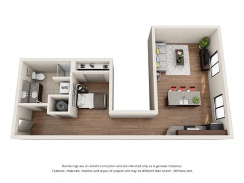 Floor plan for studio, 1 bath, 533 sqft