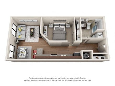 Floor plan for 1 bed, 1 bath, 694 sqft