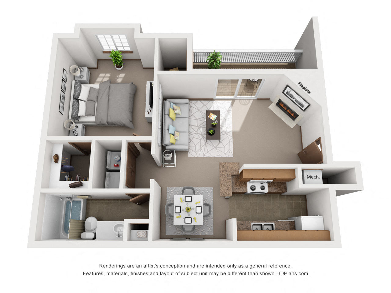 Floor plan for 1 bed, 1 bath, 788 sqft