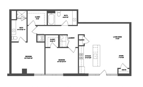 Floor plan for 2 beds, 2 baths, 1207 sqft