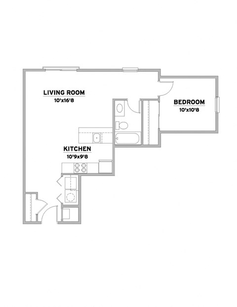 Floor plan for 1 bed, 1 bath, 650 sqft