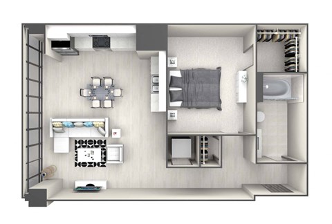 Floor plan for 1 bed, 1 bath, 663 sqft
