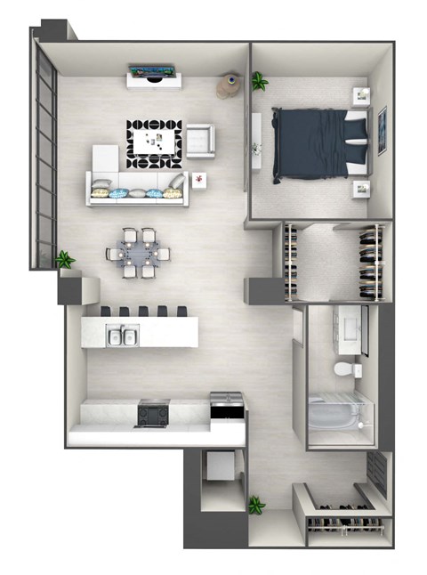 Floor plan for 1 bed, 1 bath, 875 sqft