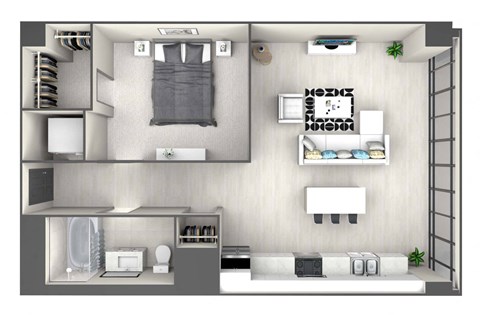 Floor plan for 1 bed, 1 bath, 692 sqft