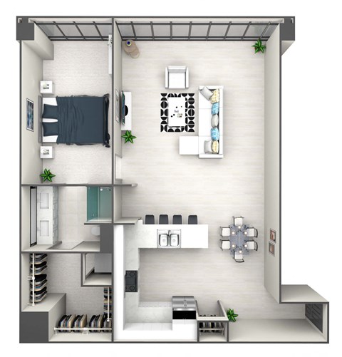Floor plan for 1 bed, 1 bath, 1137 sqft