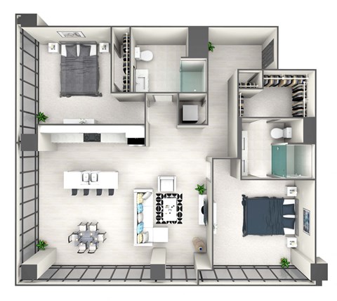 Floor plan for 2 beds, 2 baths, 1150 sqft