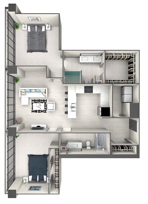 Floor plan for 2 beds, 2 baths, 1070 sqft