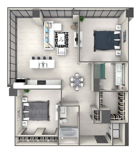 Floor plan for 2 beds, 2 baths, 1149 sqft