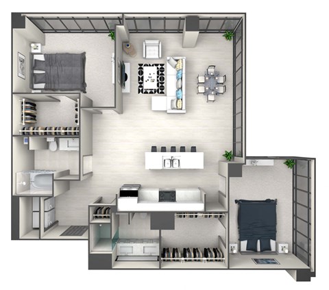 Floor plan for 2 beds, 2 baths, 1327 sqft