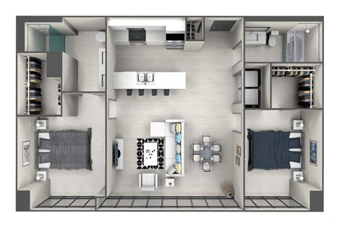 Floor plan for 2 beds, 2 baths, 1082 sqft