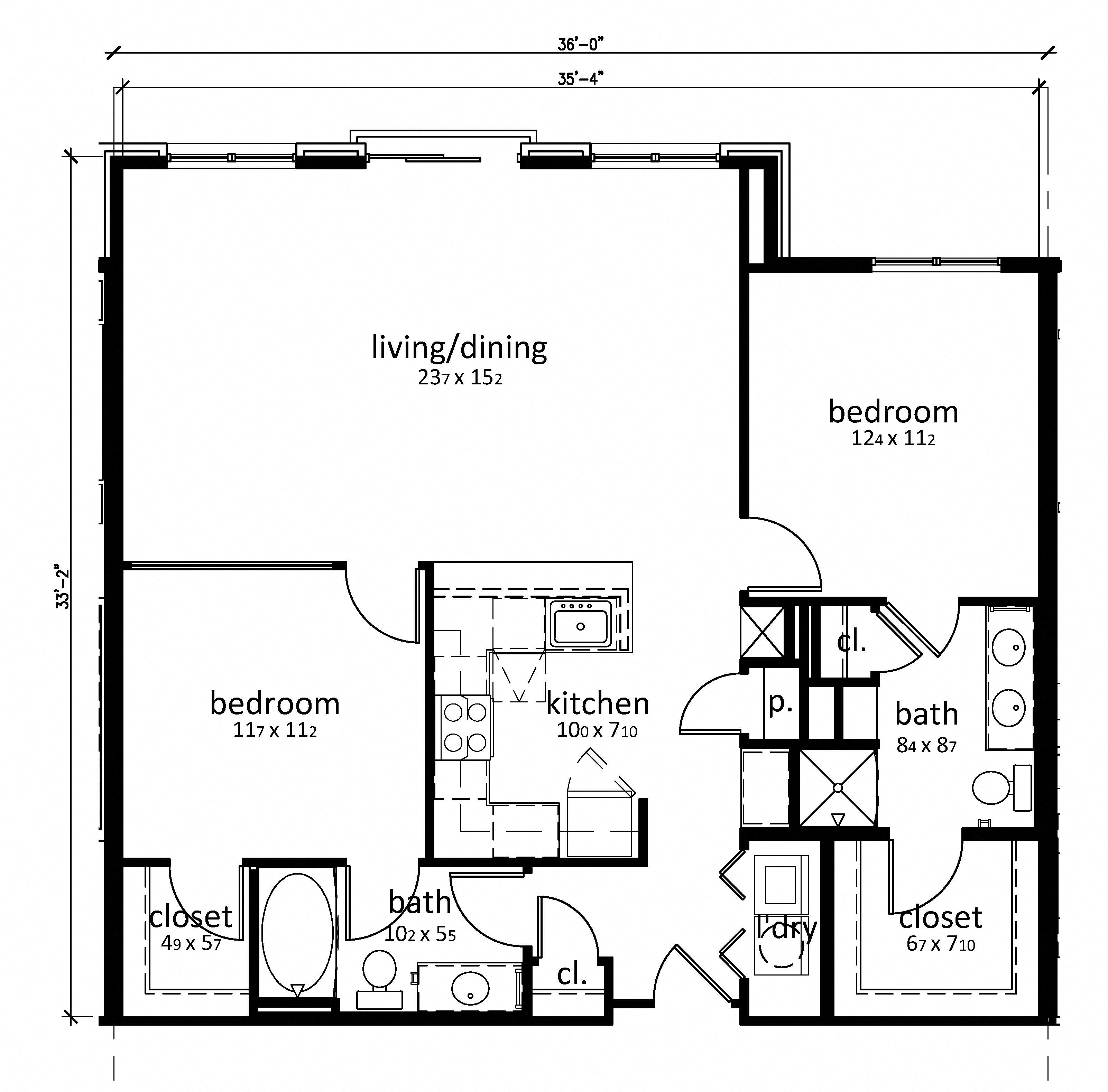 Floor plan for 2 beds, 2 baths, 1160 sqft