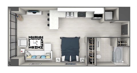 Floor plan for studio, 1 bath, 505 sqft