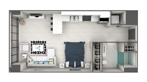 Floor plan for studio, 1 bath, 505 sqft
