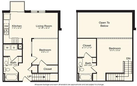 Floor plan for 2 beds, 2 baths, 979 sqft