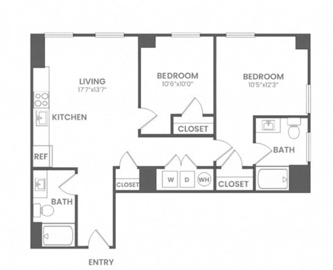 Floor plan for 2 beds, 2 baths, 1326 sqft
