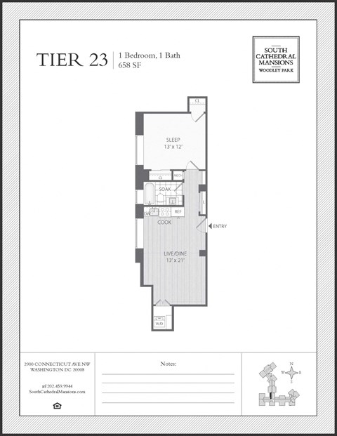 Floor plan for 1 bed, 1 bath, 725 sqft