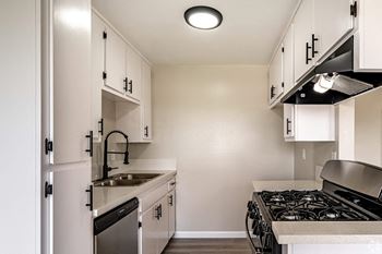 The preserve at ballantyne commons apartment kitchen with stove and sink