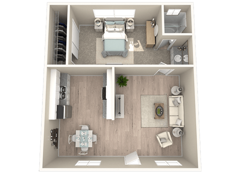 Floor plan for 1 bed, 1 bath, 575 sqft