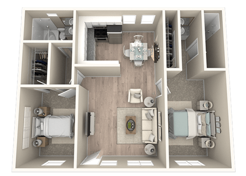 Floor plan for 2 beds, 2 baths, 1100 sqft