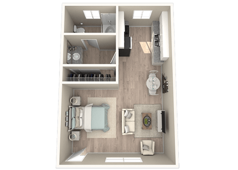 Floor plan for studio, 1 bath, 400 sqft