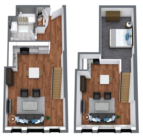 Floor plan for 1 bed, 1 bath, 627 sqft