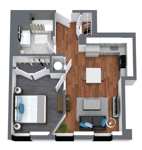Floor plan for 1 bed, 1 bath