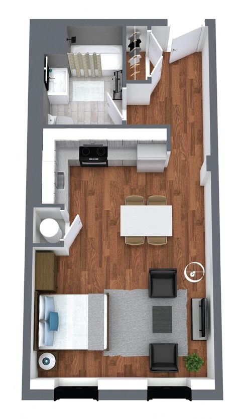 Floor plan for studio, 1 bath