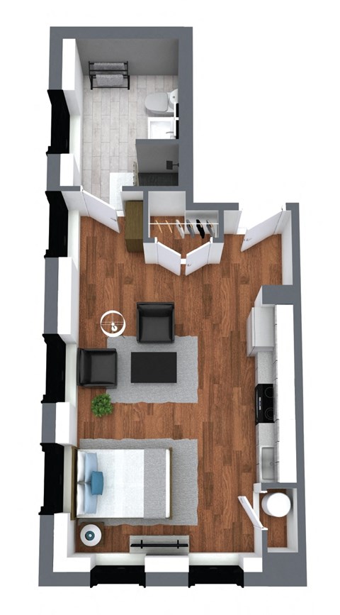 Floor plan for studio, 1 bath