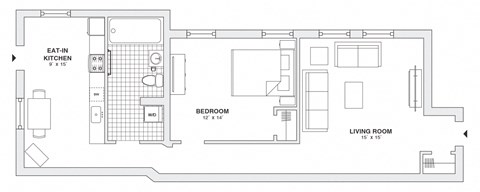 Floor plan for 1 bed, 1 bath