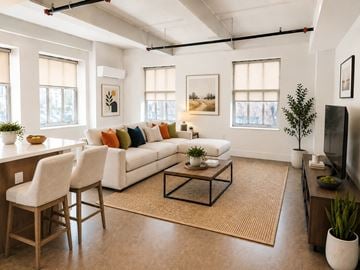 Trenton apartment for rent - A living room with a white couch and a coffee table.