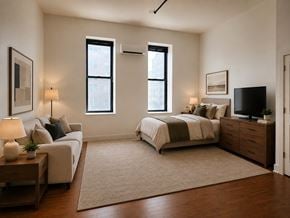 Trenton apartment for rent - A bedroom with a bed, couch, and television.