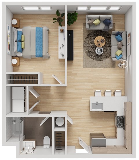 Floor plan for 1 bed, 1 bath, 707 sqft