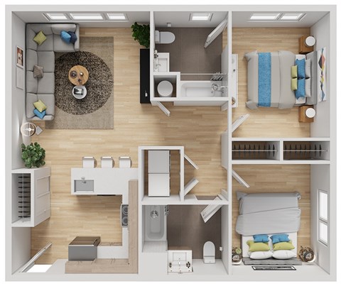Floor plan for 2 beds, 2 baths, 994 sqft