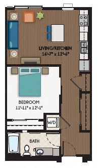 Floor plan for 1 bed, 1 bath, 710 sqft