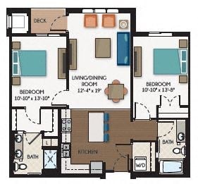Floor plan for 2 beds, 2 baths, 1113 sqft