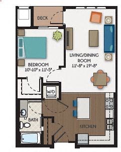 Floor plan for 1 bed, 1 bath, 766 sqft