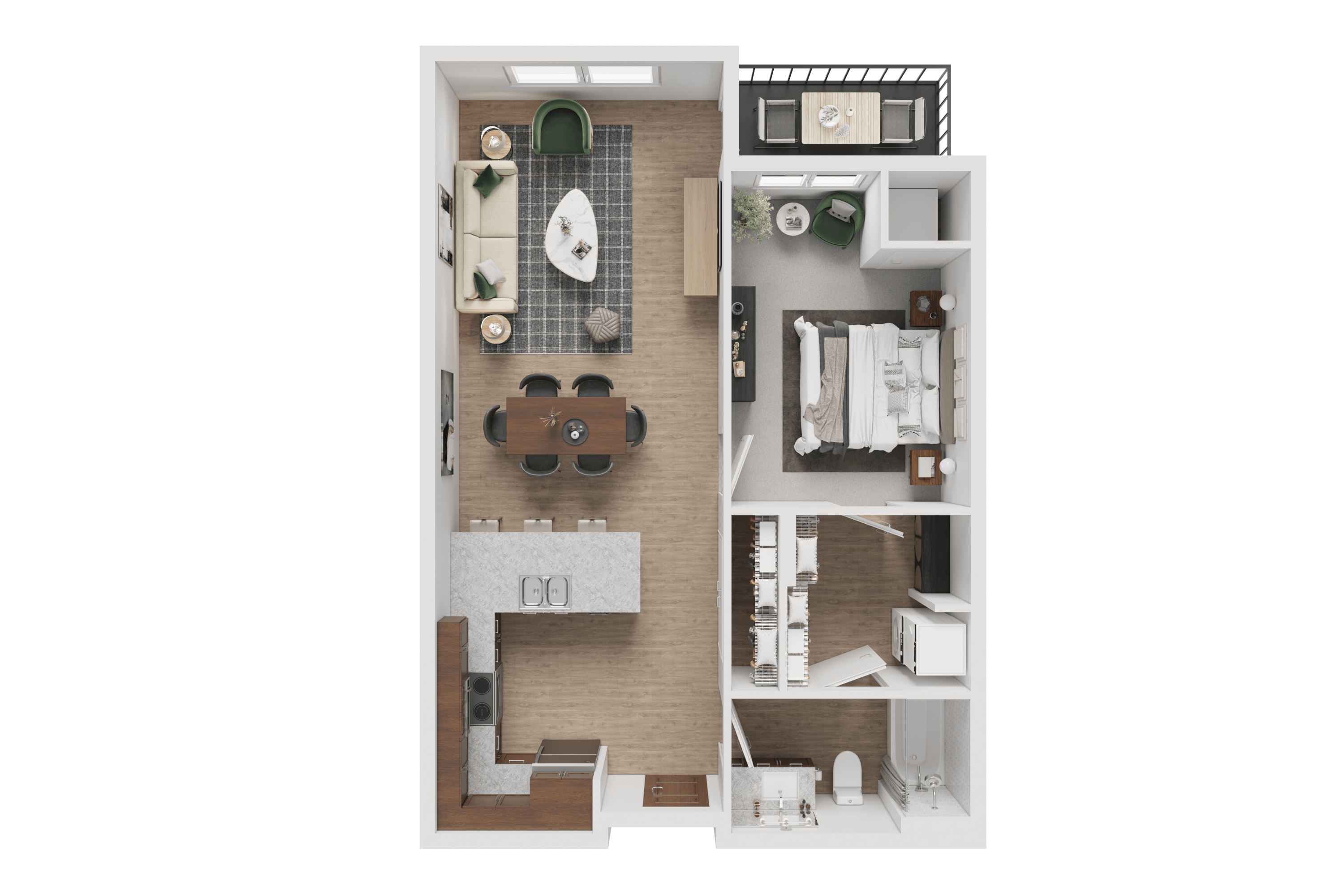 Floor plan for 1 bed, 1 bath, 774 sqft