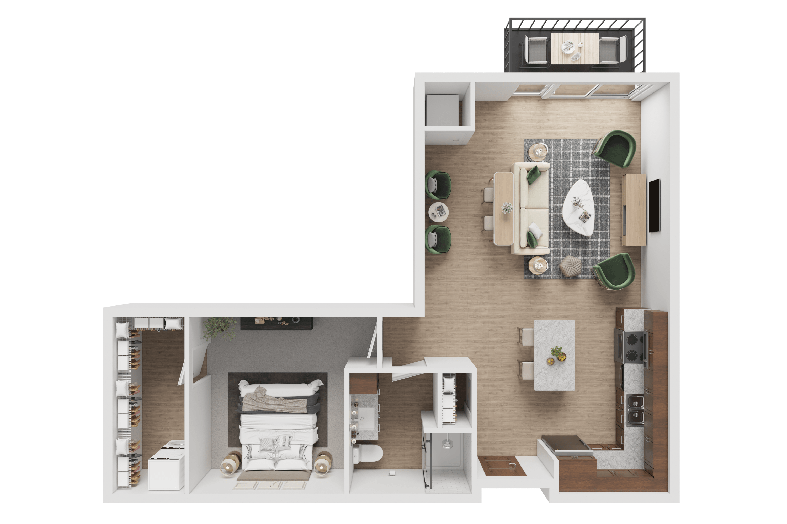 Floor plan for 1 bed, 1 bath, 820 sqft