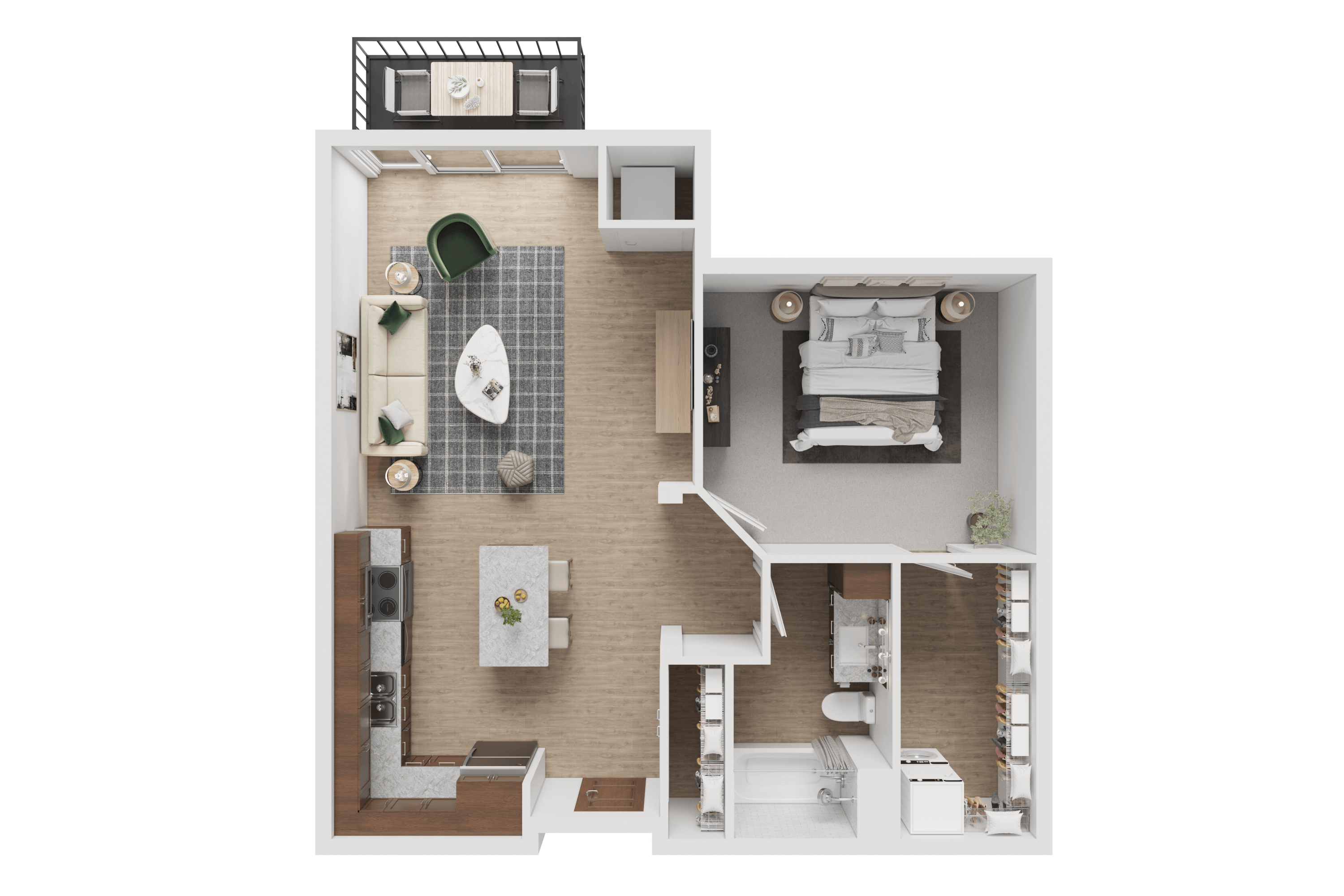 Floor plan for 1 bed, 1 bath, 814 sqft