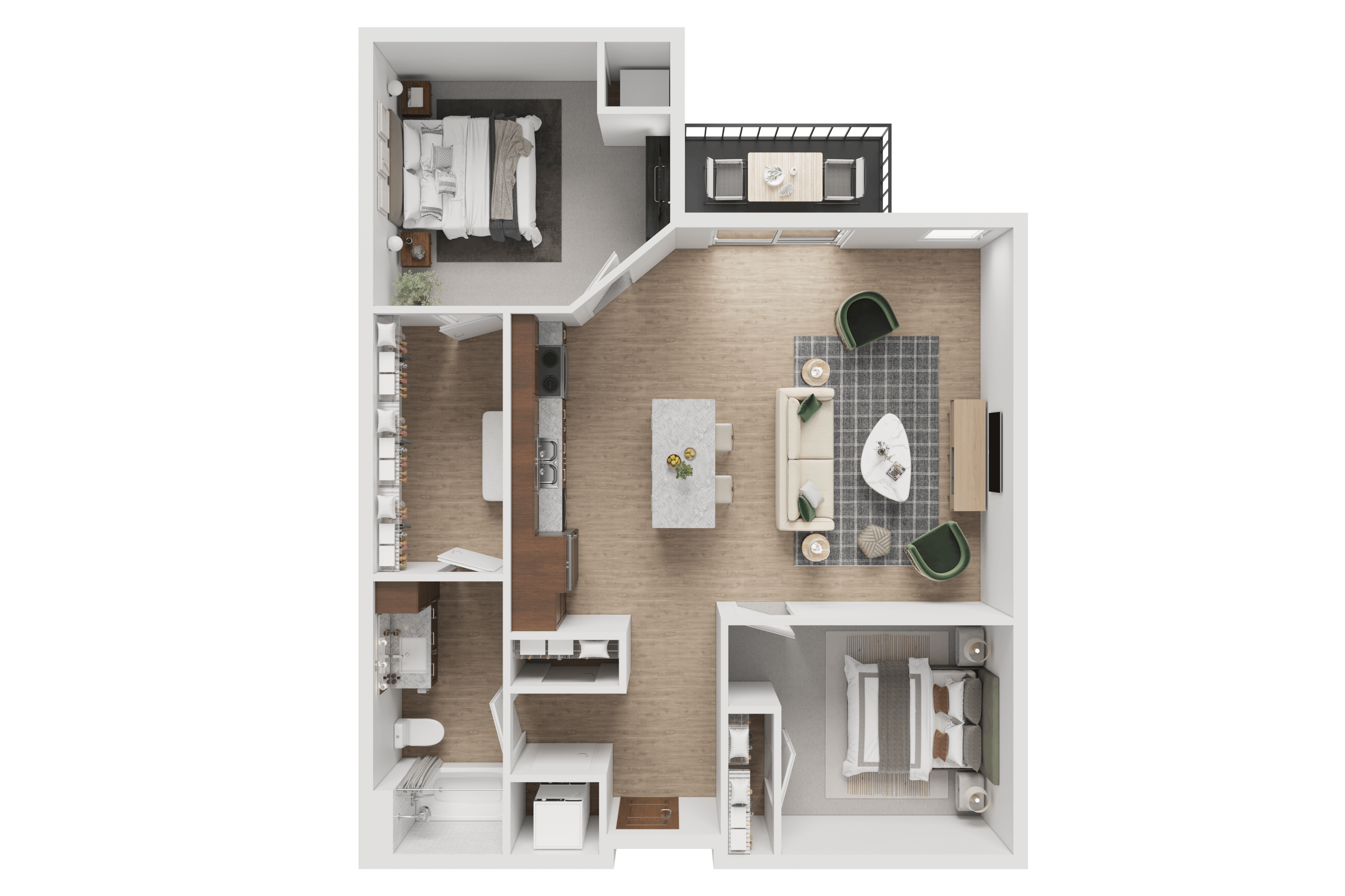Floor plan for 2 beds, 1 bath, 1005 sqft