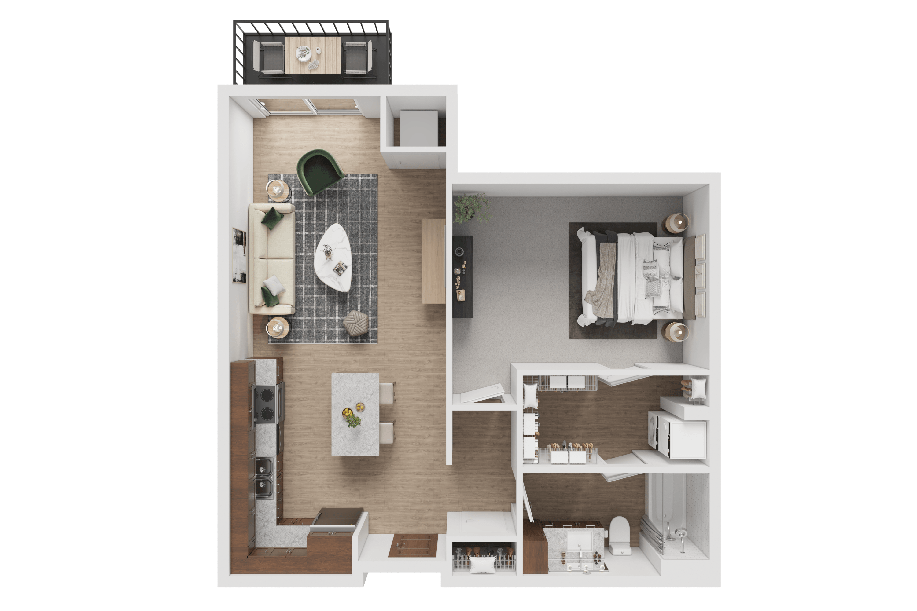 Floor plan for 1 bed, 1 bath, 785 sqft