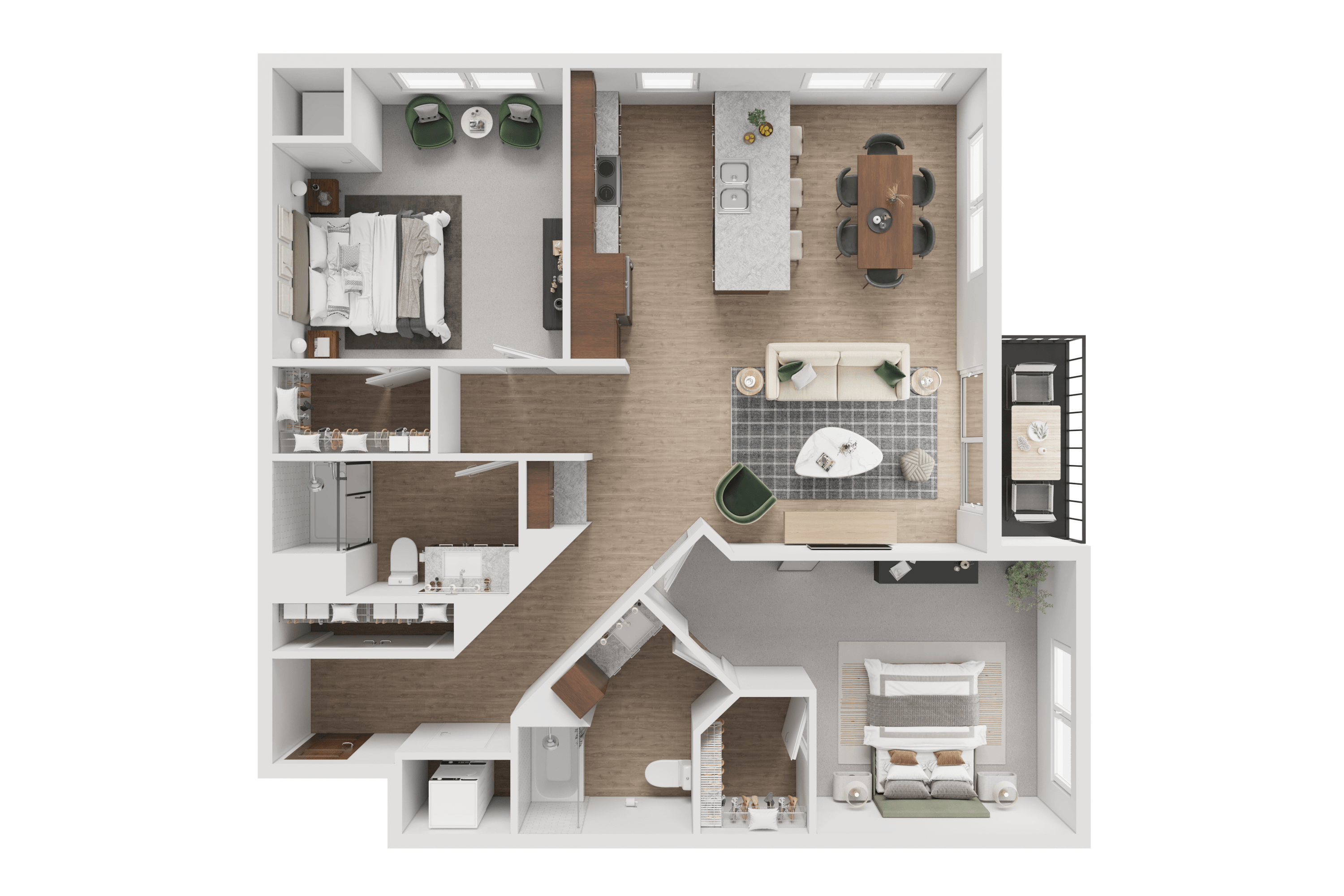 Floor plan for 2 beds, 2 baths, 1221 sqft