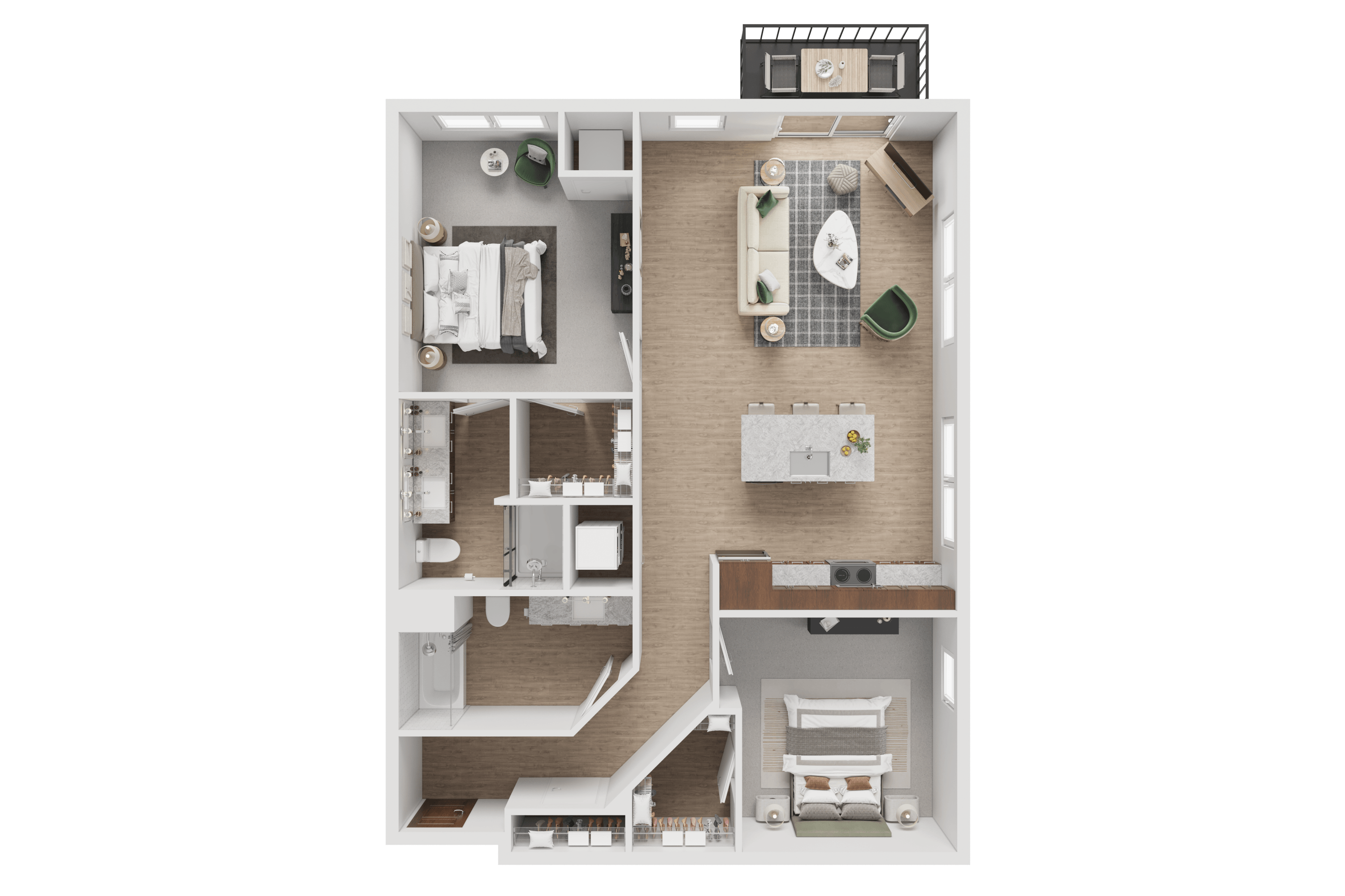 Floor plan for 2 beds, 2 baths, 1155 sqft
